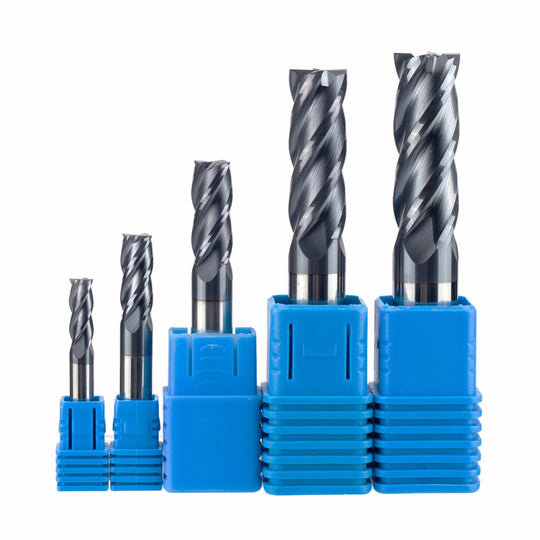 5 Piece HPM 4 Flute Solid Carbide End Mill Set - with Performance Coating