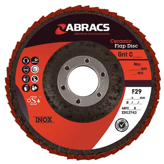 ABRACS INOX Ceramic Flap Discs 115mm x 22mm x 40G (4 1/2")
