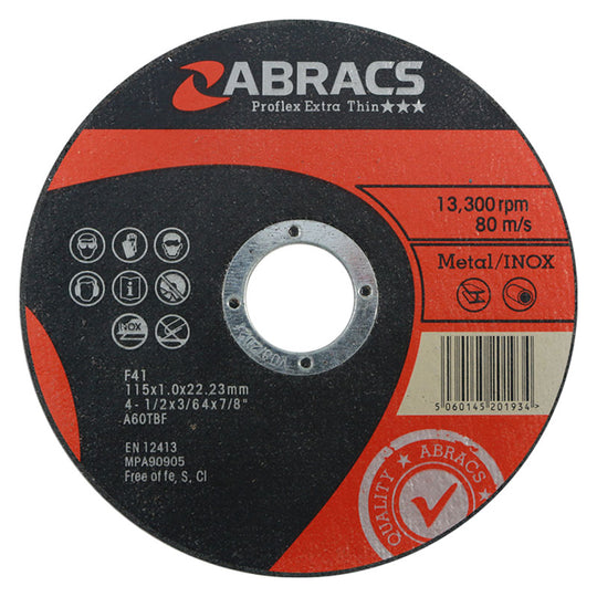 ABRACS 115mm (4 1/2") Extra Thin Cutting Discs - PFET11510FI1000