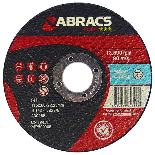 ABRACS 115mm(4 1/2") X 3.0mm X 22mm DPC Metal Cutting Discs - PF11530DM